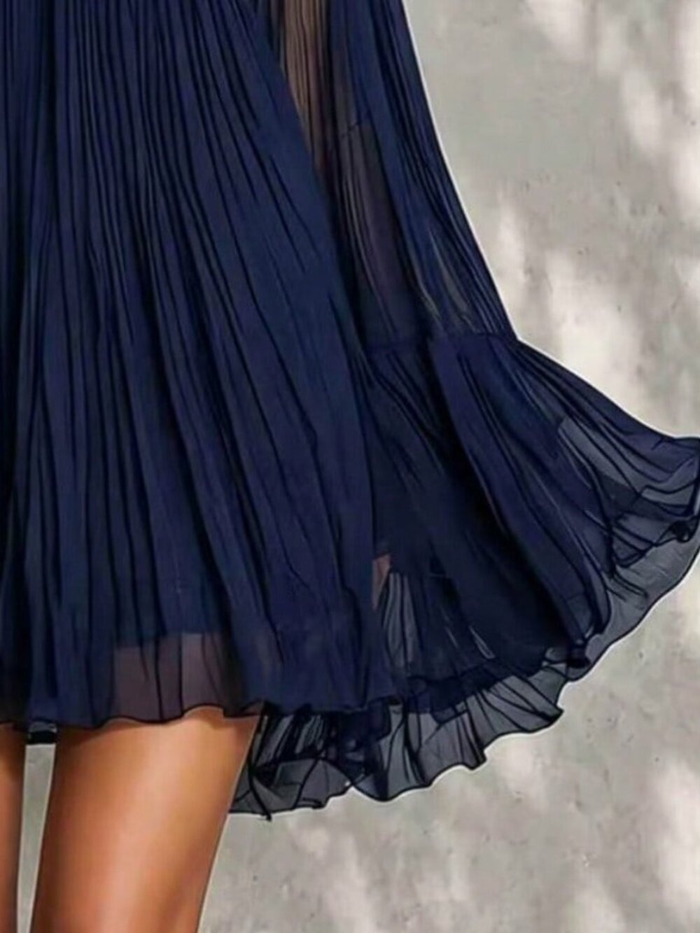 Blue Elegant Women's Off-Shoulder Backless Pleated Sleeve Dress - Picture 2 of 3